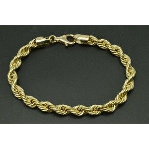 10K Yellow REAL GOLD Hollow Rope Chain Bracelet 6mm